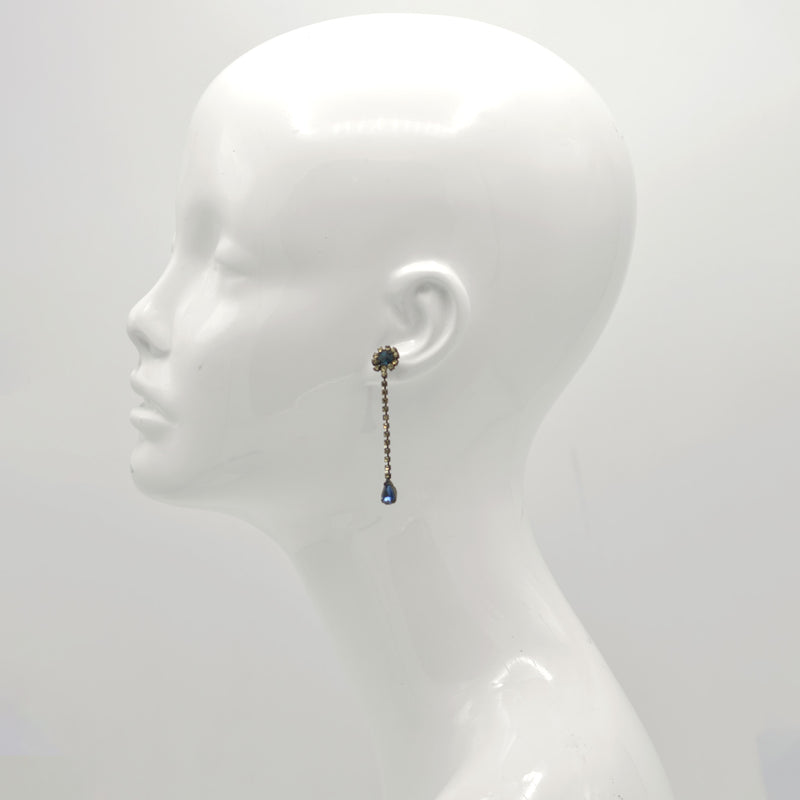 Black Metal Blue Faceted Crystals drop earrings