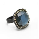Black Metal Blue Faceted crystal Adjustable Rings# #256BL5101 (10A3)