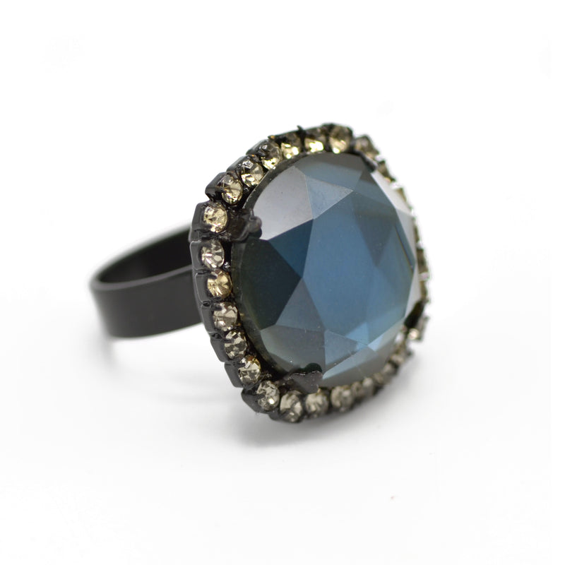 Black Metal Blue Faceted crystal Adjustable Rings# #256BL5101 (10A3)