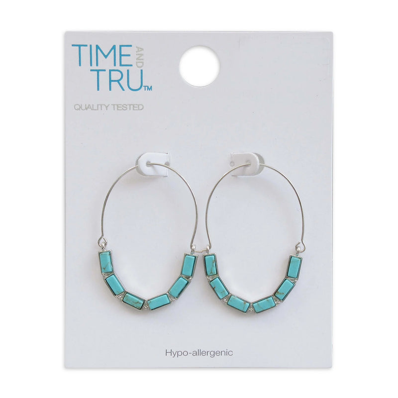 Silver Turquoise Sky Teardrop Stone Hoop Earring