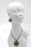 Black Metal with Gold Oxidized Filigree Round Crystal Earrings