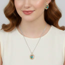 TWO TONE MULTI COLOR CRYSTAL OVAL PENDANT SILVER ROPE CHAIN NECKLACE