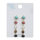 Gold Multi Turquoise, Tiger's Eye and Mother Of Pearl Drop Earrings