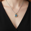 Two-Tone Sapphire Crystal Square Pendant Box Chain Necklace