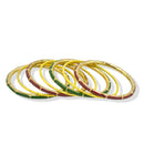 Elegant Green & Maroon Enamel Gold-Plated Bangle Set (7-Piece)
