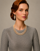 Gold Curved Rhinestone Wire Wrap Choker Necklace and Earring Set