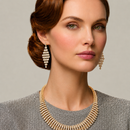 Gold Curved Rhinestone Wire Wrap Choker Necklace and Earring Set