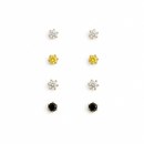 Curated Earring Stacking Set - 8 Piece 8 mm Stud Ear Set with Mixed Black, Yellow, and Clear Stones