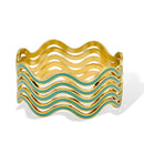 Gold & Turquoise Enamel Wave Bracelets 2.8" Diameter) – Set of 5
