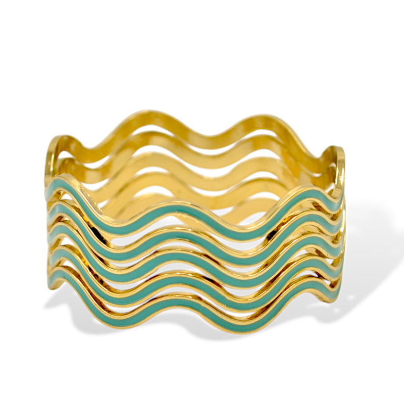 Gold & Turquoise Enamel Wave Bracelets 2.8" Diameter) – Set of 5