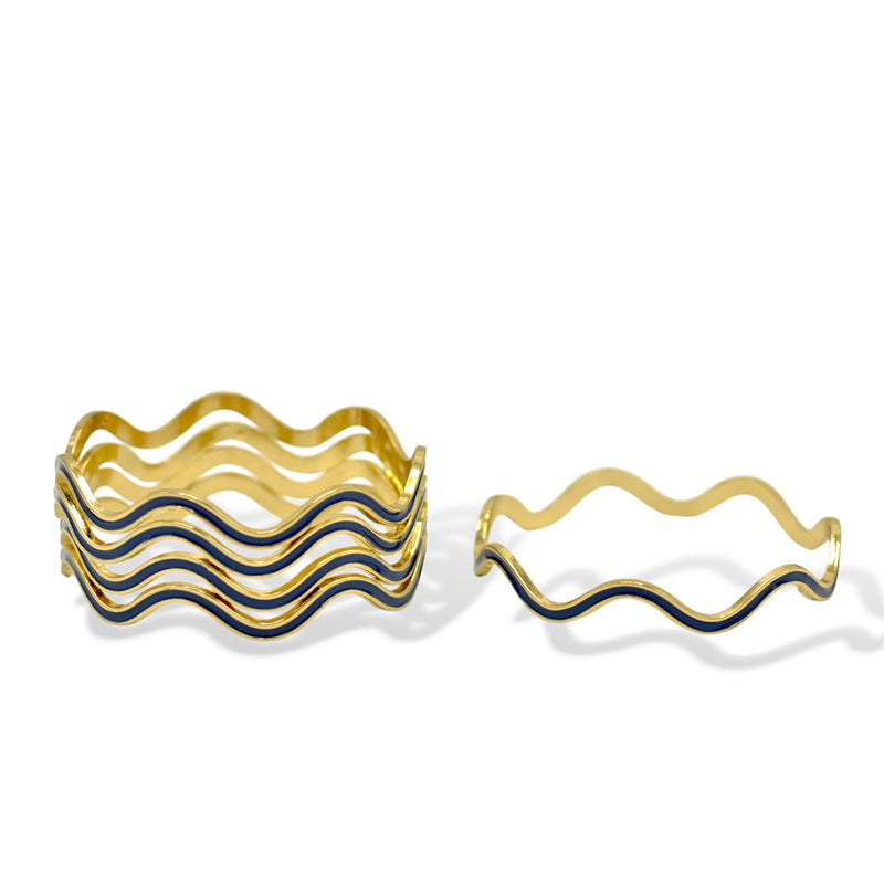 Gold & blue Enamel Wave Bracelets (2.8" Diameter) – Set of 5