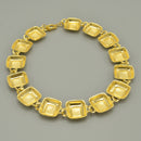 Antique Style Mid-Vintage Large Gold Chain Square Enamel Necklace
