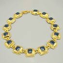 Antique Style Mid-Vintage Large Gold Chain Square Enamel Necklace