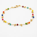Delicate Gold Beaded Anklet with Multi color Accent Beads – Minimalist Adjustable Chain Anklet