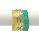 Gold & Turquoise 15-Piece Bangle Bracelet Set, 2.8" Diameter