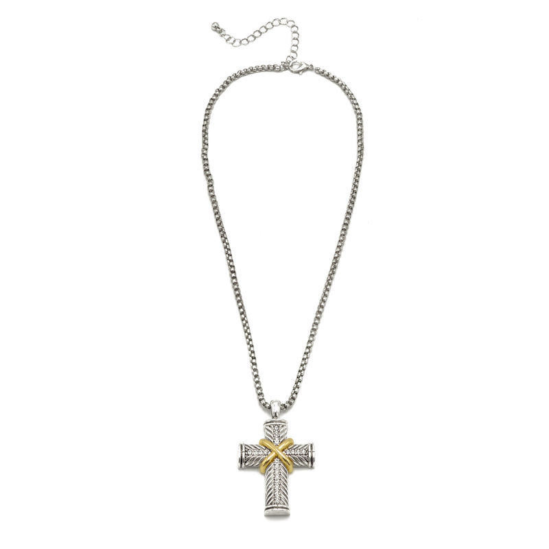 SILVER AND GOLD 2"CRYstal CROSS PENDANT NECKLACE