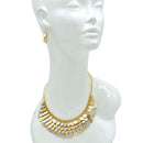 Tri-Tone Coin Draped Statement Necklace 19"