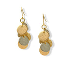 Two-Tone Dangle Coin Drop Earrings | Gold & Silver Textured Discs 1.5"