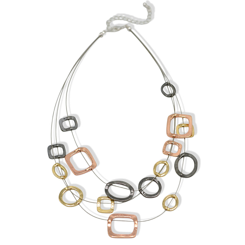 Tri-tone Geometric Illusion Necklace