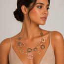 Tri-tone Geometric Illusion Necklace18"