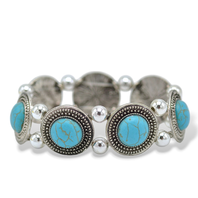 Elegant Rhodium Turquoise Stretch Bracelets