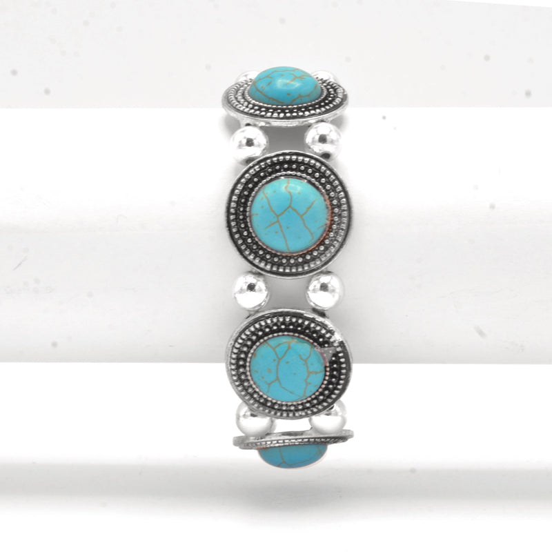 Elegant Rhodium Turquoise Stretch Bracelets