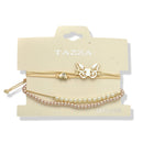 Butterfly, Heart Charm & Faux Pearl 4-Piece Bracelet Set – Layered Stackable Fashion Jewelry