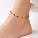 Gold Beaded Anklet with Black Accent Beads – Elegant Minimalist Adjustable Anklet