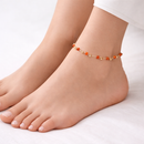 Delicate Gold Beaded Anklet with Coral Accent Beads – Minimalist Adjustable Chain Anklet