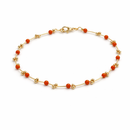Delicate Gold Beaded Anklet with Coral Accent Beads – Minimalist Adjustable Chain Anklet