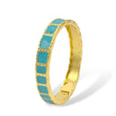 Gold & Turquoise Square Enamel Bangle Bracelet – 2.4" Diameter (Hinged Closure)