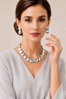 Silver Hammered Disc Statement Necklace & 1" Double Disc Drop Earring Set