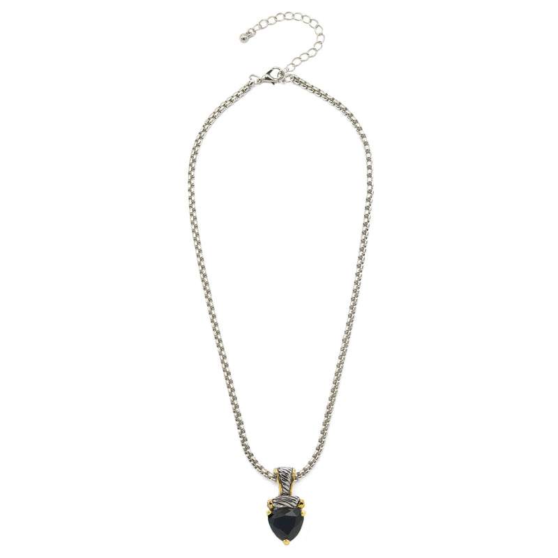 TWO TONE BLACK CRYSTAL PENDANT NECKLACE