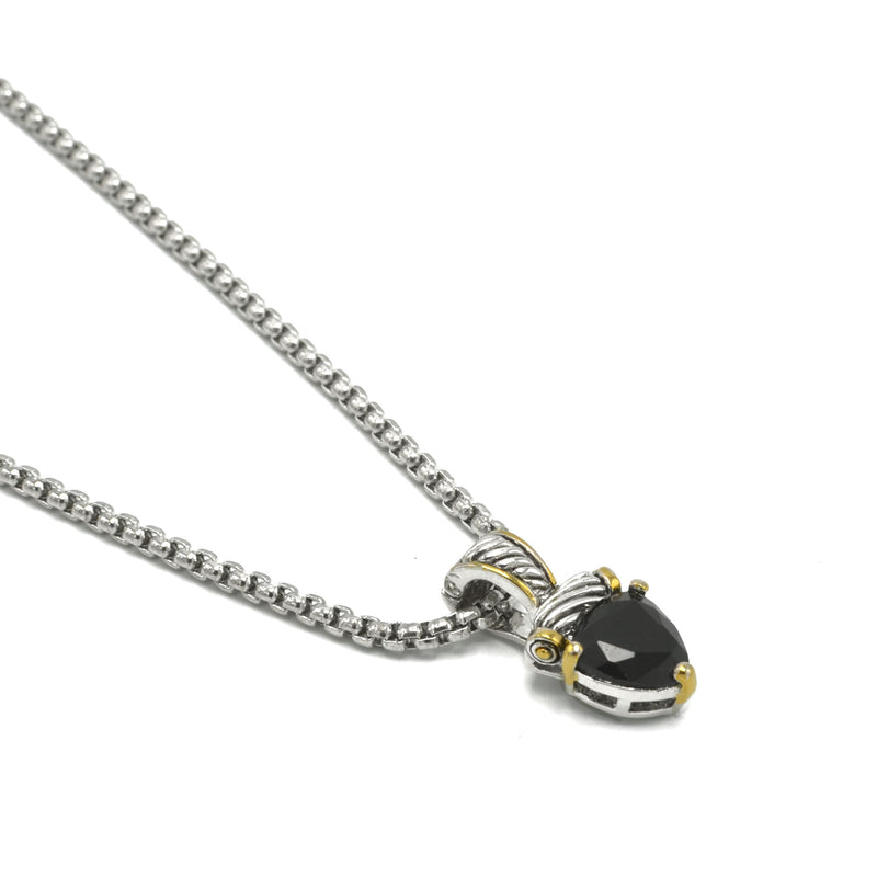 TWO TONE BLACK CRYSTAL PENDANT NECKLACE