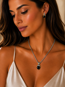 Black Heart Stone Pendant Necklace – 18" + 3" Extender