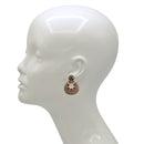 Gold Crystal Green & Coral Stud Earrings – 1.5"