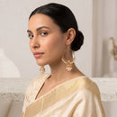 Tazza Women's Gold-Tone Faux Pearl Jhumka Hoop Earrings | Indian Chandbali Jhumki Dangle Earrings | Ethnic Bridal & Festival Fashion Costume Jewelry