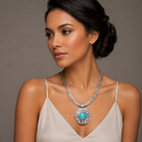 Silver-Tone Turquoise Medallion Statement Pendant Necklace
