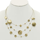 Gold 3 row Gold wire with round disc necklace and earring set