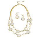 Elegant Mother-of-Pearl Style Gold-Tone Statement Necklace and Earrings Set
