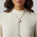 TWO TONE MOTHER OF PEARL PENDANT ENGRAVED TASSEL NECKLACE