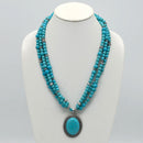 Antique Look Silver-Tone Multi-Strand Turquoise Beads And Oval Pendant Necklace