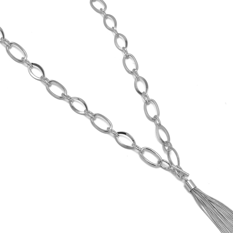 Silver Link Chains With Tassel Necklace