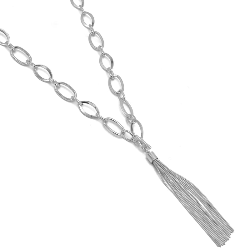 Silver Link Chains With Tassel Necklace