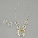 Two-Tone Gold And Silver Hammered Linked chain Necklace and Earrings Set