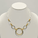 Two-Tone Gold And Silver Hammered Linked chain Necklace and Earrings Set