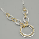 Two-Tone Gold And Silver Hammered Linked chain Necklace and Earrings Set