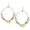 Gold Hoop Earrings with Pastel Beads and Half-Moon Charm2.5"