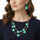 Azure Horizon: Elegant Turquoise & Gold-Tone Necklace and earrings Statement Set