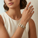 Women's Gold-Tone Wide Stretch Bracelet | Sparkling Pavé-Style Bar & Bead Elastic Cuff Bracelet | Elegant Fashion Jewelry
